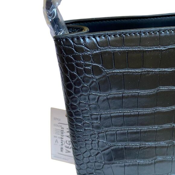 NWT AOTA Elena Crossbody Bucket Bag Black Vegan Leather Mock Croc Texture - Picture 9 of 16